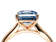 Solitaire Engagement Ring Setting for Fancy Blue Asscher Cut Center with Narrow Cathedral Band and Prong Head in Rose Gold