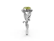 Halo Engagement Ring Setting for Fancy Yellow Round Cut Center with Leaf Motif Split Shank and Prong Head in Platinum