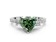 3 Stone Engagement Ring Setting for Fancy Green Heart-Shaped Center with Round Cut Side Accents and Prong Head in Platinum