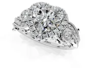 Milgrain Halo Engagement Ring Setting for Heart-Shaped Center with Shoulder Bezels and Prong Head in White Gold