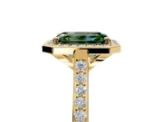 Halo Engagement Ring Setting for Fancy Green Emerald Cut Center with Pave Accents, Heart Basket and Prong Head in Yellow Gold