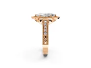 Milgrain Halo Engagement Ring Setting for Marquise Center with Pave Band and Prong Head in Rose Gold