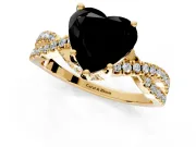Solitaire Engagement Ring Setting for Fancy Black Heart-Shaped Center with Narrow Twist Pave Band and Prong Head in Yellow Gold