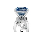 Solitaire Engagement Ring Setting for Fancy Blue Asscher Cut Center with Criss-Cross Accent Band and Prong Head in White Gold