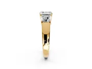 3 Stone Engagement Ring Setting for Asscher Cut Center with Raised Basket Heads and Prong Head in Yellow Gold