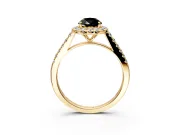 Halo Engagement Ring Setting for Fancy Black Pear-Shaped Center with Narrowing Pave Band and Prong Head in Yellow Gold