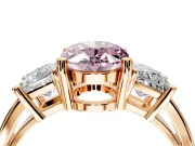 3 Stone Engagement Ring Setting for Fancy Pink Oval Center with Matching Side Accents and Prong Head in Rose Gold