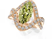 Halo Engagement Ring Setting for Fancy Yellow Marquise Center with Pave Infinity Twist Band and Prong Head in Rose Gold