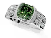 Bezel Engagement Ring Setting for Fancy Green Cushion Cut Center with Wide Channel-Set Band and Bezel Head in Sterling Silver