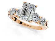 5 Stone Engagement Ring Setting for Emerald Cut Center with Graduated Accents and Prong Head in Rose Gold
