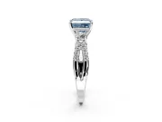 3 Stone Engagement Ring Setting for Fancy Blue Princess Cut Center with Pave Split Shank and Prong Head in Sterling Silver