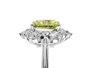 Small-Accent Cluster Halo Engagement Ring Setting for Fancy Yellow Radiant Cut Center with Plain Band and Prong Head in Sterling Silver