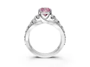 Solitaire Engagement Ring Setting for Fancy Pink Cushion Cut Center with Graduated Shared Prongs and Prong Head in Sterling Silver