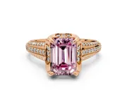 Solitaire Engagement Ring Setting for Fancy Pink Emerald Cut Center with Accented Split Shank and Prong Head in Rose Gold