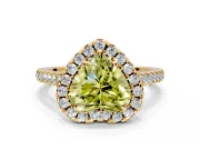 Halo Engagement Ring Setting for Fancy Yellow Heart-Shaped Center with Raised Halo, Pave Band and Prong Head in Yellow Gold