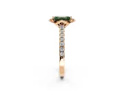 Floral Engagement Ring Setting for Fancy Green Emerald Cut Center with Pave Band and Floral Prong Head in Rose Gold