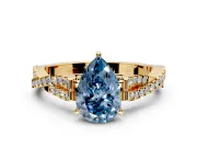 Solitaire Engagement Ring Setting for Fancy Blue Pear-Shaped Center with Twisted Pave Split Shank and Prong Head in Yellow Gold