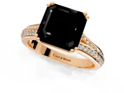 Solitaire Engagement Ring Setting for Fancy Black Asscher Cut Center with Pave Rail Split Shank and Prong Head in Rose Gold