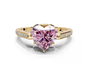 Cathedral Engagement Ring Setting for Fancy Pink Heart-Shaped Center with Antique-Style Pave Band and Prong Head in Yellow Gold