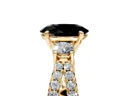 3 Stone Engagement Ring Setting for Fancy Black Oval Center with Pave Split Shank and Prong Head in Yellow Gold
