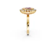 Halo Engagement Ring Setting for Fancy Pink Round Cut Center with Milgrain Bezel Rim, Plain Band and Prong Head in Yellow Gold