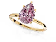 Solitaire Engagement Ring Setting for Fancy Pink Pear-Shaped Center with Straight Thin Band and Prong Head in Yellow Gold