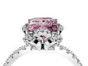 Halo Engagement Ring Setting for Fancy Pink Princess Cut Center with Openwork Halo, Pave Band and Prong Head in White Gold