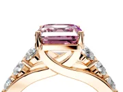 Solitaire Engagement Ring Setting for Fancy Pink Asscher Cut Center with Graduated Shared Prongs and Prong Head in Rose Gold