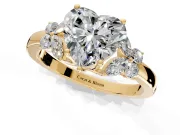 Solitaire Engagement Ring Setting for Heart-Shaped Center with Marquise Flower Shoulders and Prong Head in Yellow Gold