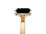 Hidden Halo Engagement Ring Setting for Fancy Black Emerald Cut Center with Plain Band and Tall Prong Head in Yellow Gold