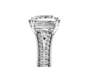 Solitaire Engagement Ring Setting for Princess Cut Center with Pave Rail Split Shank and Prong Head in Sterling Silver