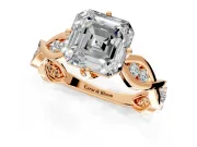 Solitaire Engagement Ring Setting for Asscher Cut Center with Accented Twist Band and Leaf Prong Head in Rose Gold