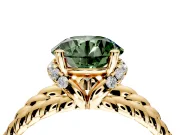 Halo Engagement Ring Setting for Fancy Green Round Cut Center with Rope Twist Split Shank and Prong Head in Yellow Gold