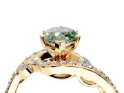 Solitaire Engagement Ring Setting for Fancy Green Marquise Center with Pave Bypass Twist Band and Prong Head in Yellow Gold