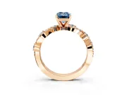 Solitaire Engagement Ring Setting for Fancy Blue Emerald Cut Center with Bar-Station Pave Twist and Prong Head in Rose Gold