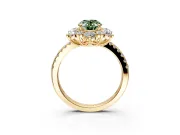 Floral Halo Engagement Ring Setting for Fancy Green Oval Center with Pave Accents and Prong Head in Yellow Gold
