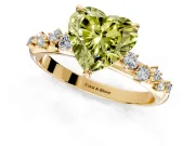 Cluster Engagement Ring Setting for Fancy Yellow Heart-Shaped Center with Round Cut Accent Band and Prong Head in Yellow Gold