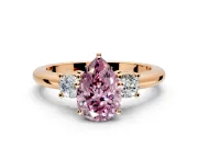 3 Stone Engagement Ring Setting for Fancy Pink Pear-Shaped Center with Wide Plain Band and Prong Head in Rose Gold