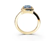 Halo Engagement Ring Setting for Fancy Blue Princess Cut Center with Inner Milgrain Border and Prong Head in Yellow Gold