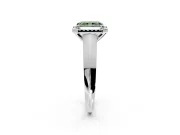 Halo Engagement Ring Setting for Fancy Green Radiant Cut Center with Knife Ridge Cathedral Band and Prong Head in Platinum