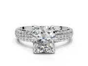Solitaire Engagement Ring Setting for Radiant Cut Center with Multi-Row Pave Accents and Basket Head in Platinum