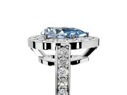 Bezel-Framed Halo Engagement Ring Setting for Fancy Blue Pear-Shaped Center with Pave Band and Prong Head in Platinum