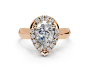 Halo Engagement Ring Setting for Pear-Shaped Center with Square Band and Prong Head in Rose Gold
