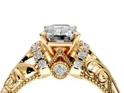 Solitaire Engagement Ring Setting for Emerald Cut Center with Filigree Accent Basket and Prong Head in Yellow Gold