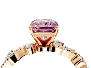 Solitaire Engagement Ring Setting for Fancy Pink Radiant Cut Center with Bar-Station Pave Twist and Prong Head in Rose Gold
