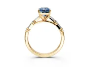 Baguette Engagement Ring Setting for Fancy Blue Radiant Cut Center with Alternating Bar-Set Band and Prong Head in Yellow Gold