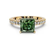 Solitaire Engagement Ring Setting for Fancy Green Princess Cut Center with Single Row Accent Band and Prong Head in Yellow Gold