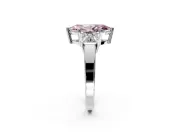 3 Stone Engagement Ring Setting for Fancy Pink Marquise Center with Matching Side Accents and Prong Head in Sterling Silver