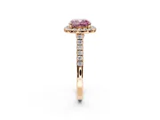Halo Engagement Ring Setting for Fancy Pink Cushion Cut Center with Narrowing Pave Band and Prong Head in Rose Gold