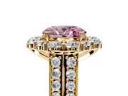 Large Accent Halo Engagement Ring Setting for Fancy Pink Oval Center with Pave Split Shank and Prong Head in Yellow Gold